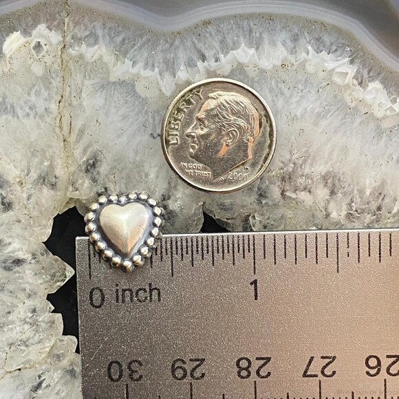 Native American Sterling Silver Heart Shape Stud Earrings For Women - Picture 8 of 9